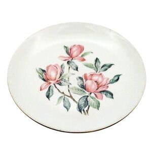 Vintage Homer Laughlin Rhythm Pink Magnolia 7.25" Lunch Plate With Gold Rim 1954